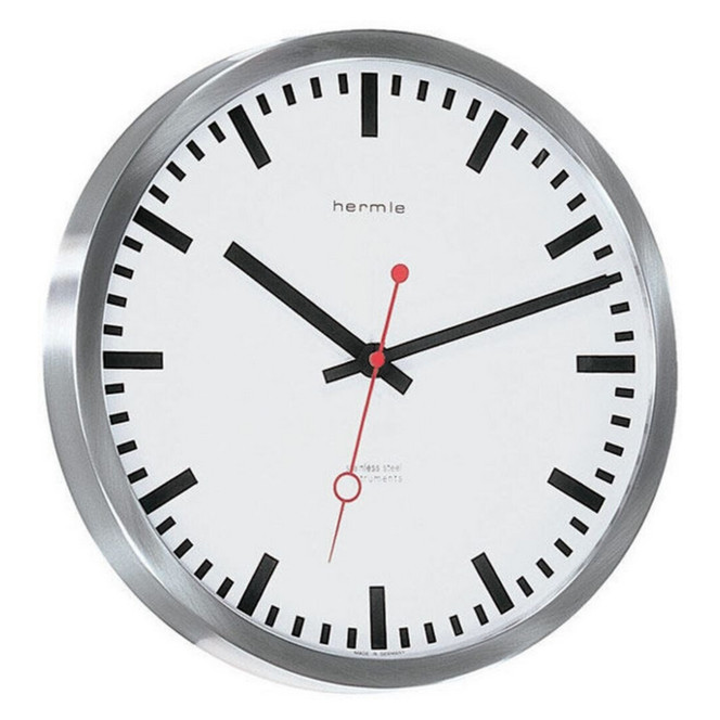 Bahnhofsuhr Grand Central "Hermle" rund weiss Zahlenbild schwarze Balken, EAR Quarzuhrwerk