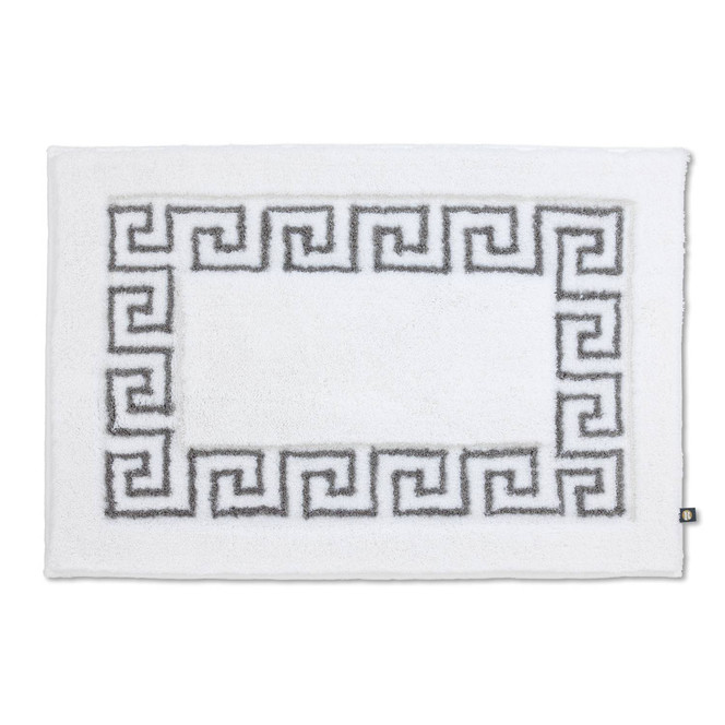 Mäander Badteppich Wunschmass in Weiss/Kiesel 1474