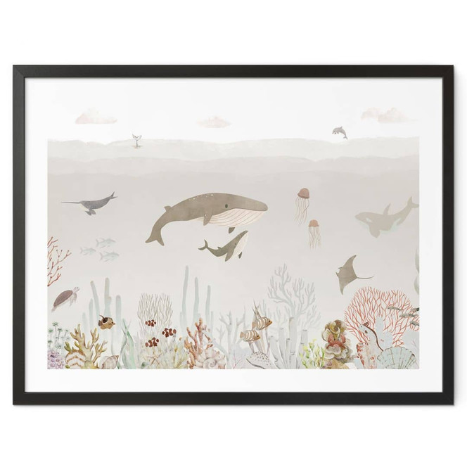 Poster Wale und ihre Freunde in der Unterwasserwelt - Kinderposter - Oliver Robins