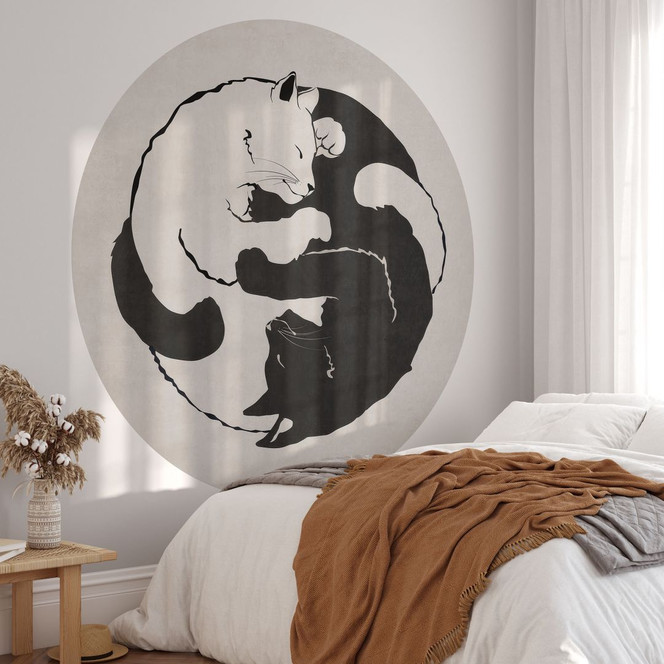 Fototapete Katzen Ying & Yang - Tunaboylu - Rund - Selbstklebend/Vlies