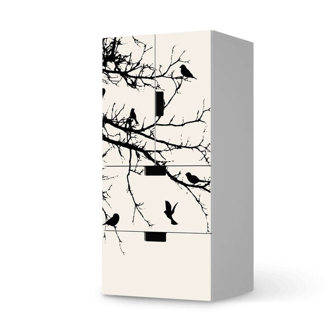 Möbelfolie IKEA Stuva / Malad - 2 Schubladen und 2 kleine Türen - Tree and Birds 1- Bild 1