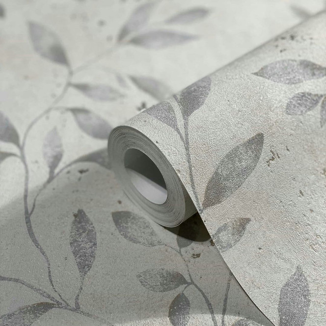 Vliestapete mit Blattmotiv und Metallic Effekt Beige Floral