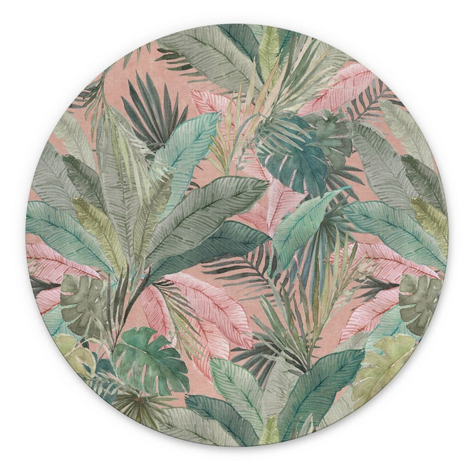 Wandbild Tropenblätter im Dschungel Rosa - Bloomery Decor - Alu-Dibond Rund