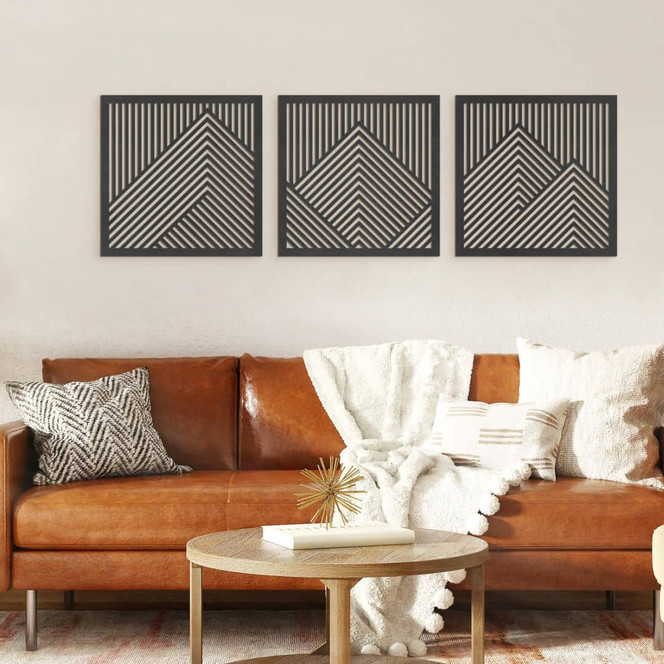 3D Wanddeko Berg Landschaft Wandpaneele Holz Motiv geometrisch (3-teilig) - MDF