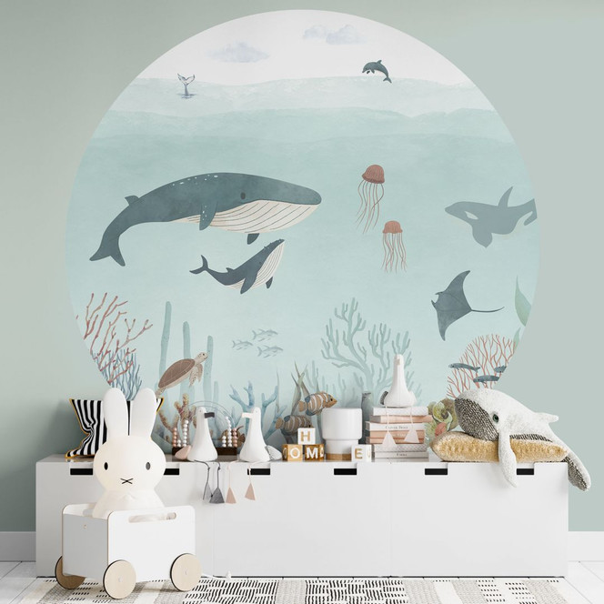 Fototapete für das Kinderzimmer - Unterwasser-Abenteuer mit Meerestieren - Oliver Robins - Rund - Selbstklebend/Vlies