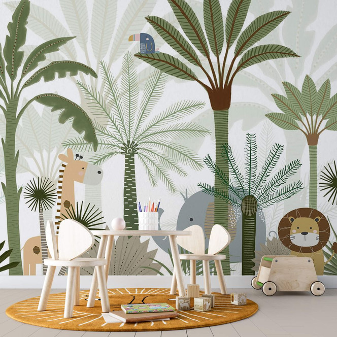 Fototapete fürs Kinderzimmer Niedliche Tiere im Dschungel - Oliver Robins