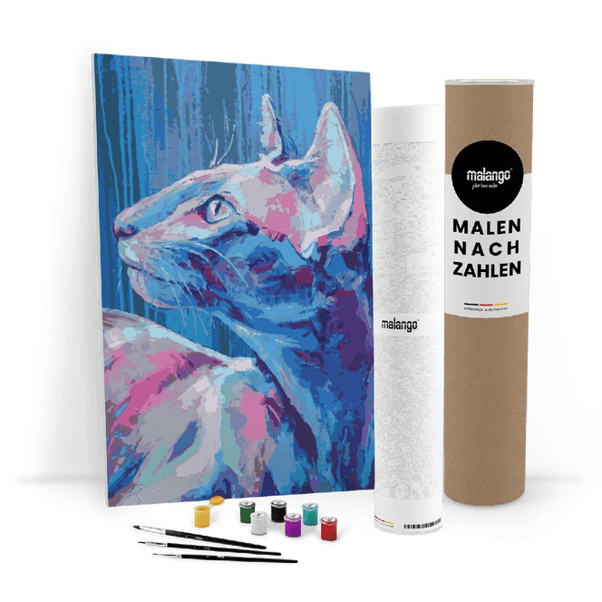 Malen nach Zahlen Leinwandbild - Katze blaue Sphynx