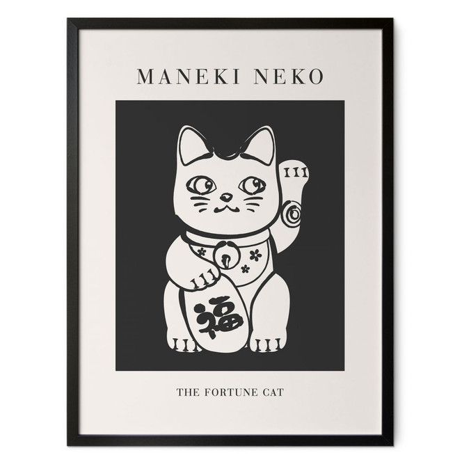 Schwarz-Weiss Poster Maneki Neko - Die Glückskatze - KsanaKalpa