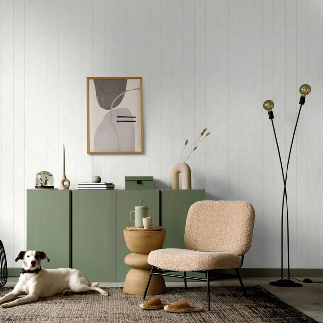 Vliestapete mit feiner Linienoptik hellbeige Streifen