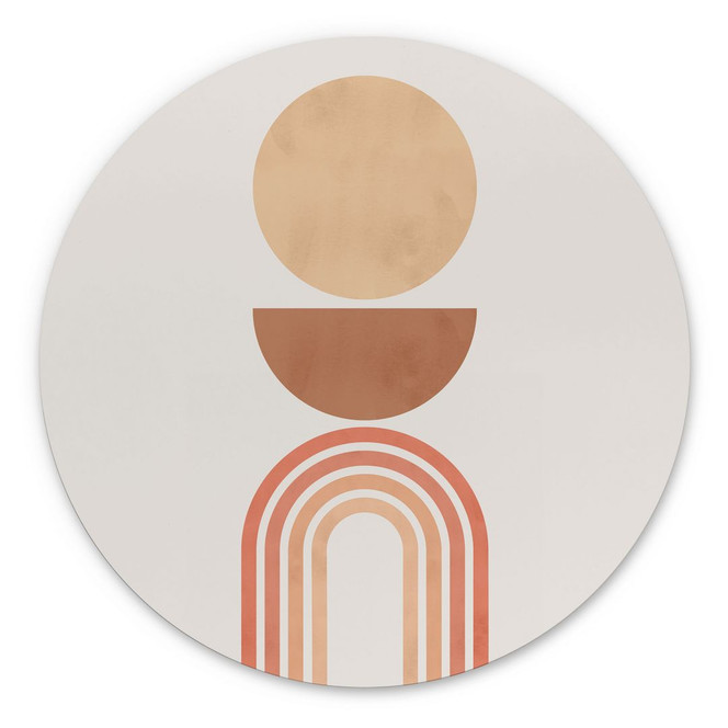 Wandbild Abstrakte Balance - Retro Bögen und Kreise - Costa - Alu-Dibond - Rund