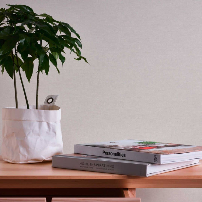 Einfarbige Vliestapete Leinen-Optik Creme Grau - Strukturtapete Unitapete