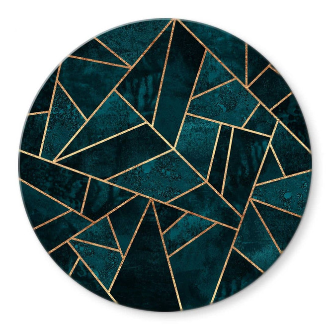 Glasbild Fredriksson - Blau-grüner Edelstein - Rund