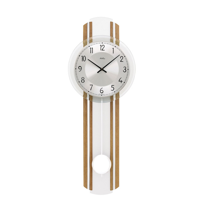 Pendelwanduhr Holzgehäuse Massivholz Eiche lackiert, Silber