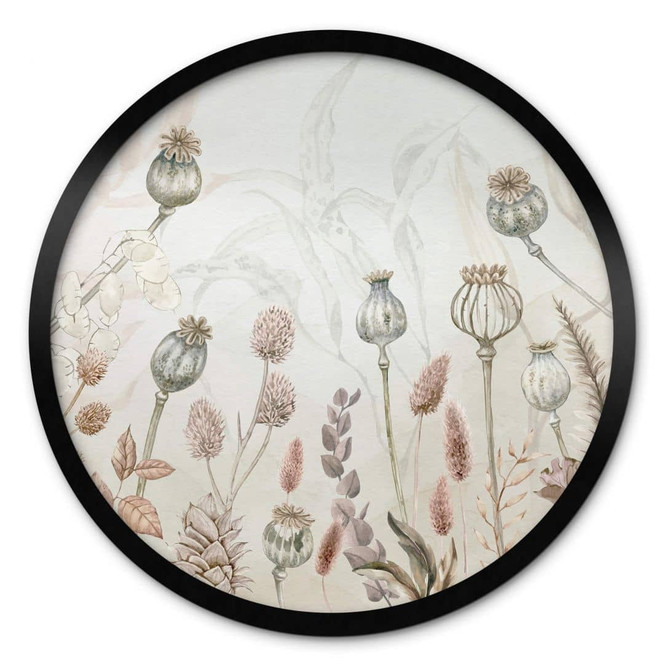 Poster Sir Edward - Trockenblumen Weiss - Rund