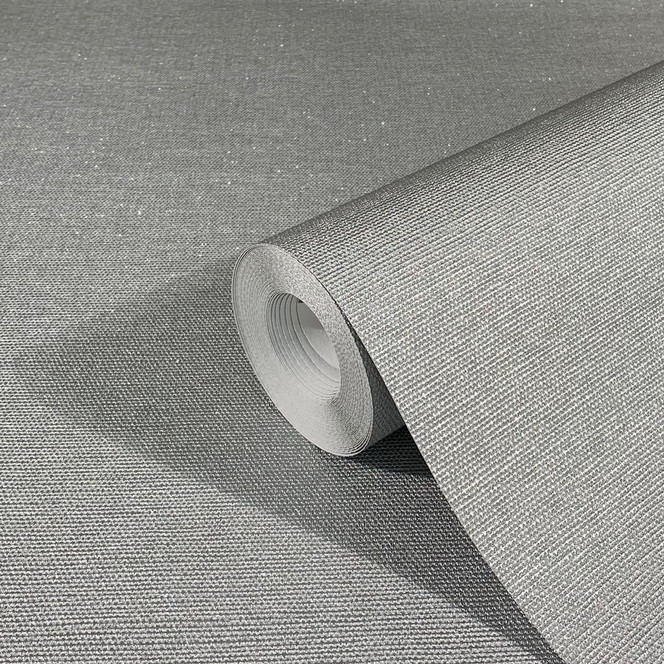 Vliestapete mit leichter Textiloptik als Uni Silber Struktur