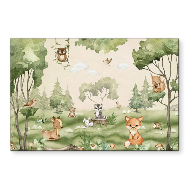 Wandbild Süsse Tiere im Herzen des Waldes - Oliver Robins - Alu-Dibond
