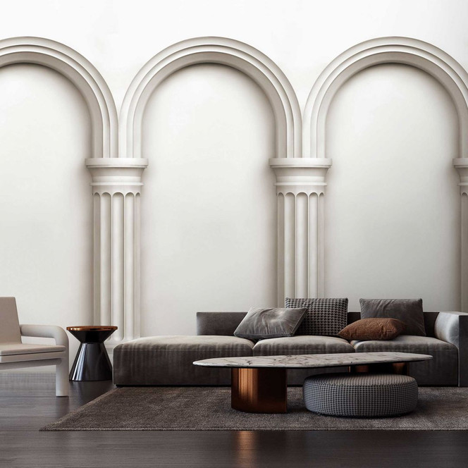 Architektonische Säulen-Fototapete in Cremeweiss - Elegante Vliestapete mit 3D-Effekt