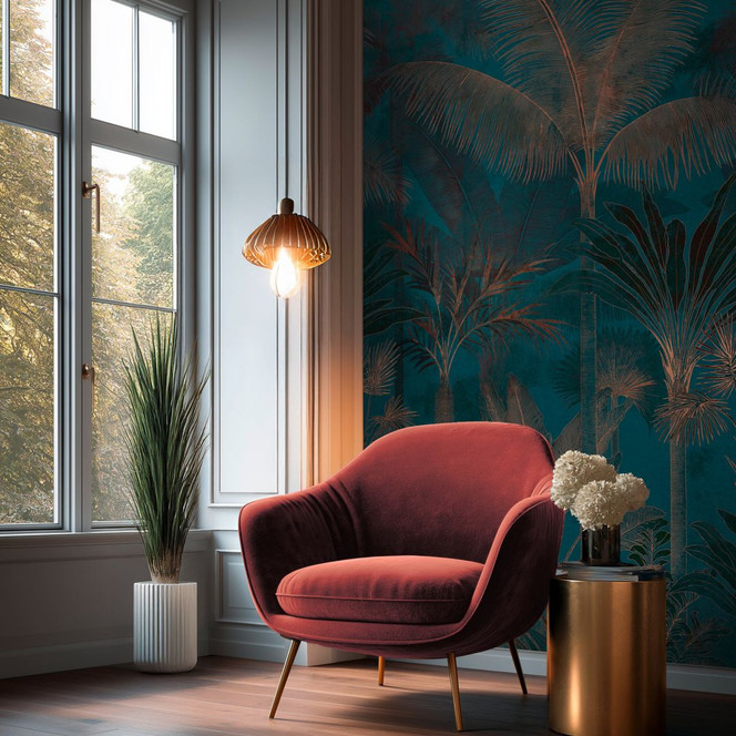 Fototapete Palmen Dschungel erweiterbar blau braun 159 x 280 cm Vliestapete
