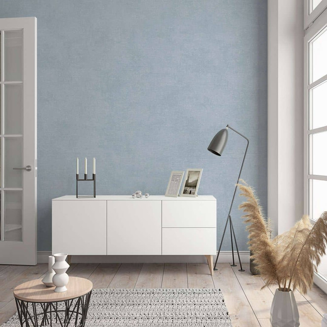 Vliestapete in moderner, feiner Struktur blau, grau Uni