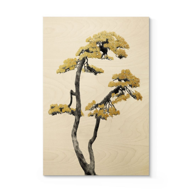 Holzbild Blühender Bonsai - Pflanzen-Motiv - Amini