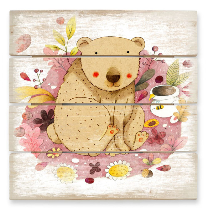 Holzbild Loske - Bär mit Honigtopf - 40 x 41.5 cm