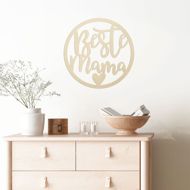 Holzdeko Schriftzug - Beste Mama - Pappel - Rund