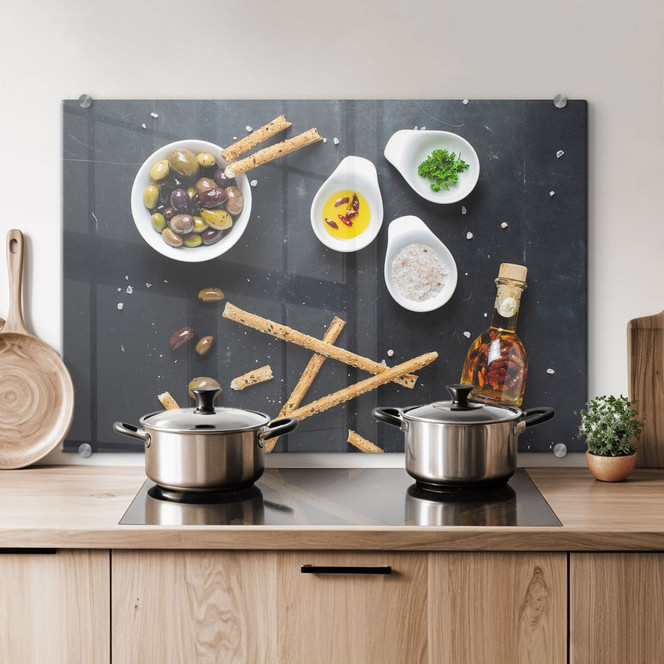 Spritzschutz Olives and Grissini