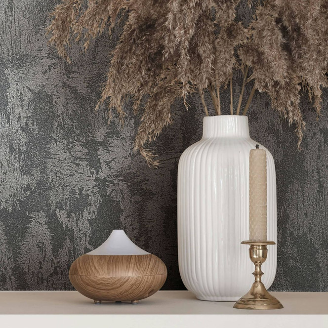 Vliestapete mit schimmerndem Glanz schwarz Uni