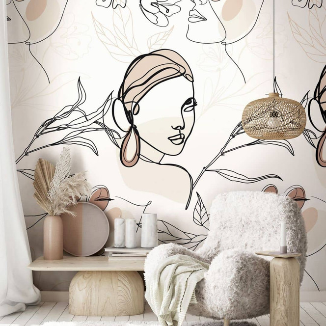 Fototapete mit Grafik, Vliestapete mit Gesichtsgrafik Weiss 2.70 x 1.59 cm