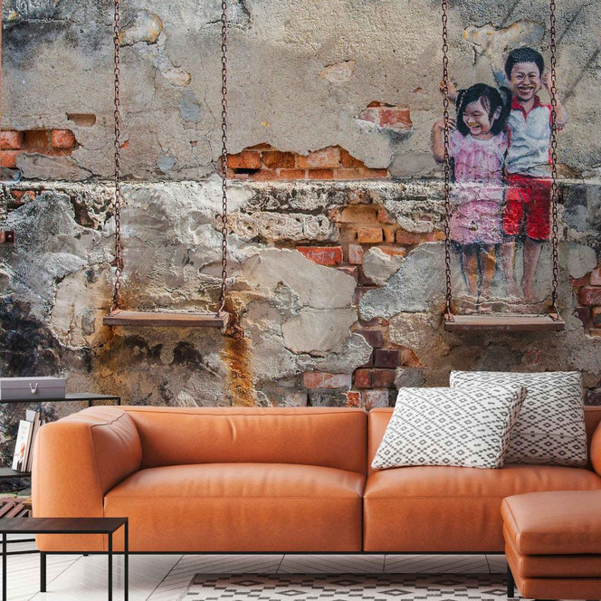 Fototapete Kinder ArtOnWall in grau orange - Vliestapete Designwalls 2 - 2.55x3.5 m