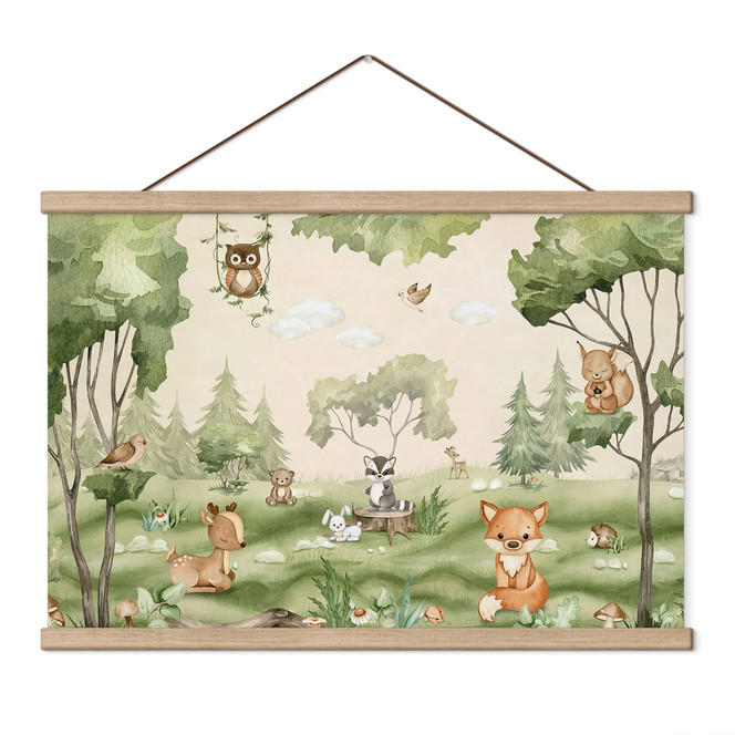 Kinderzimmer Stoffbild Süsse Tiere im Herzen des Waldes - Oliver Robins