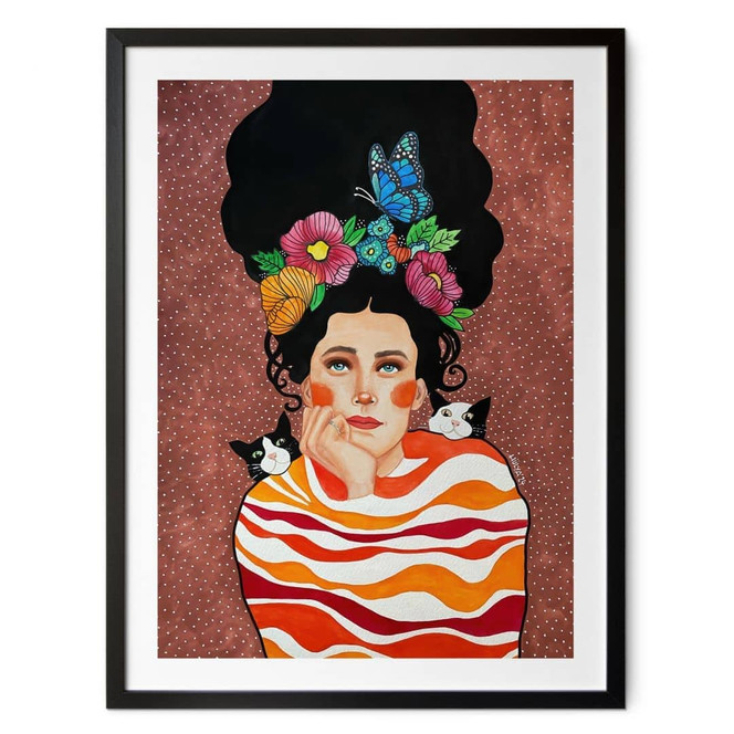 Poster Frau mit Blumenkrone und Katzen - Hülya