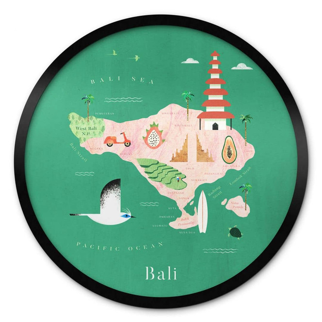 Poster Karte von Bali - Rivers - Rund