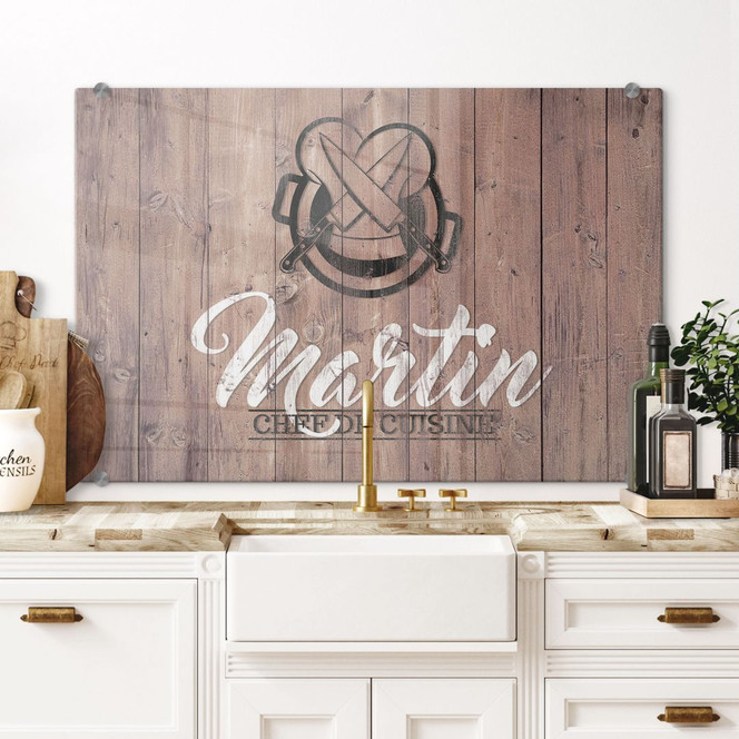 Spritzschutz Chef de Cuisine & Wunschtext