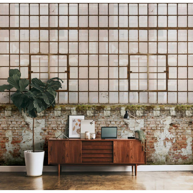 Fototapete Fabrikhalle creme braun - Vliestapete Architektur Livingwalls - matt und glatt