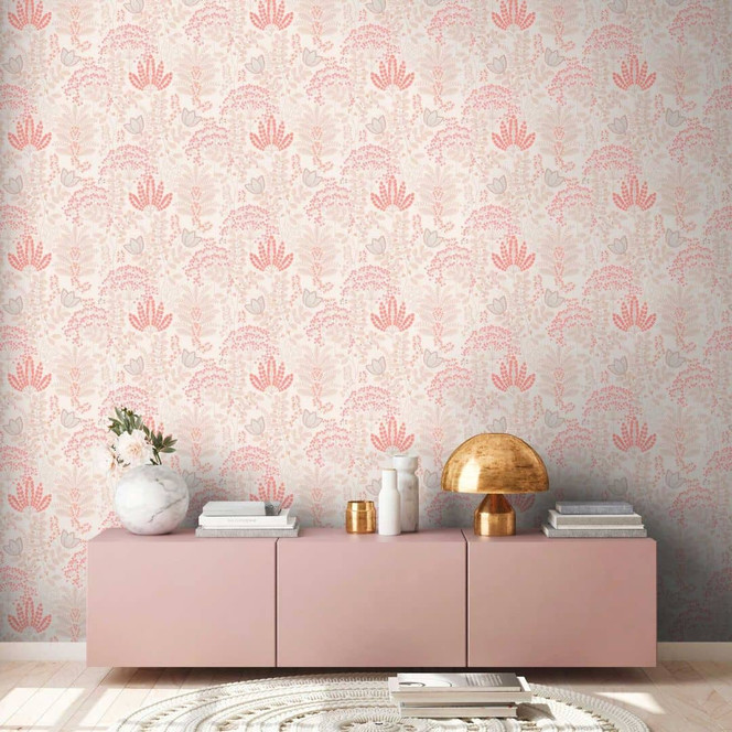 Tapete mit Blumen im Retro-Stil Weiss Beige - Florale Vliestapete mit Blättern