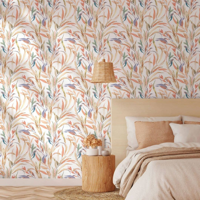 Vliestapete Blätter Floral Natur matt in Weiss Braun