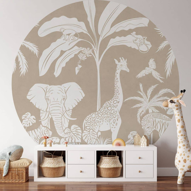Fototapete Dschungelträume - Afrikas Tierwelt in Braun - Kikki Belle - Rund - Selbstklebend/Vlies
