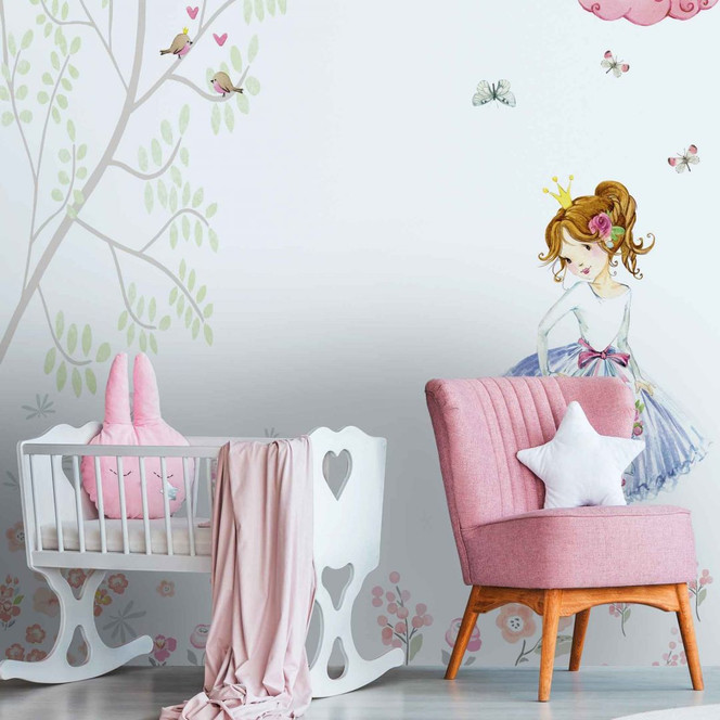 Fototapete Kinderzimmer PrincessCastle weiss rosa - Vliestapete Designwalls 2 - 2.55x3.5 m