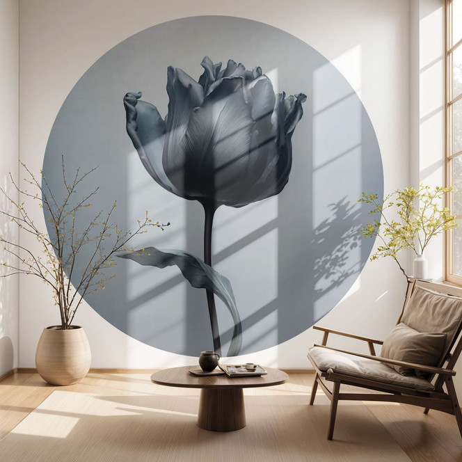 Fototapete Samtige Tulpe in Schwarz - Paksoylu - Rund - Selbstklebend/Vlies