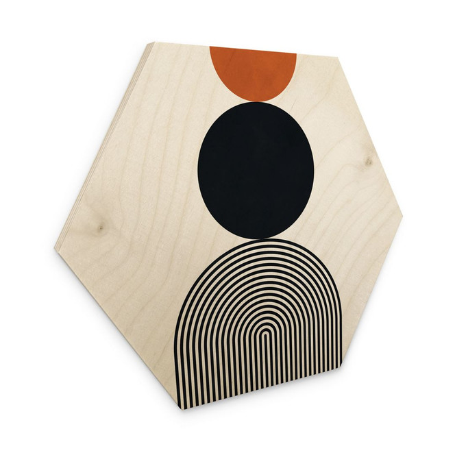 Hexagon Holzbild Abstrakte Linien und Kreise im Einklang - Costa
