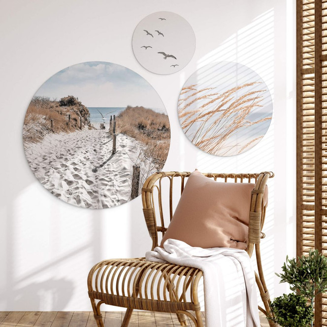 Wandbild Stranddünen am Meer Set (3-teilig) - Alu-Dibond Rund
