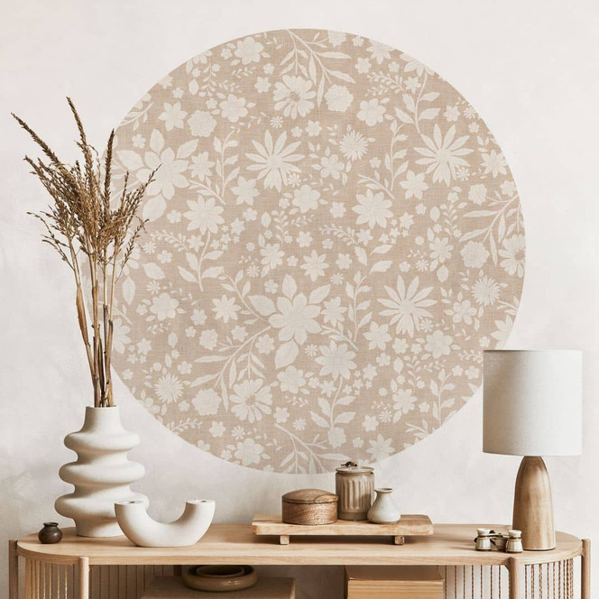 Wandtattoo Vintage Blumen in Leinenoptik - Bloomery Decor - Rund