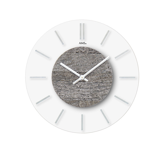 Wanduhr Mineralglas mit aufgelegten Stundenmarkierungen in Aluminium
