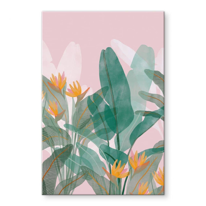 Acrylglasbild Botanische Illustration in Grün und Rosa - Goed Blauw