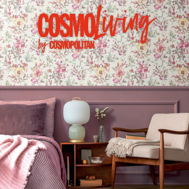 COSMOPOLITAN Blumentapete Weiss Rosa - florale Vliestapete Aquarell Wohnzimmer