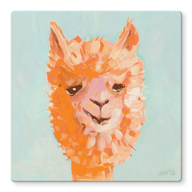 Glasbild Oranges Alpaca - Zwara - Quadratisch