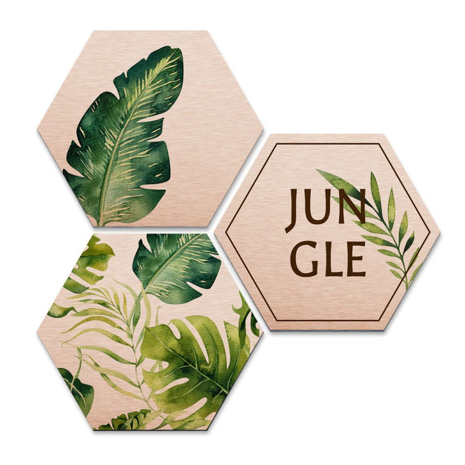 Hexagon - Alu-Dibond-Kupfereffekt - Kvilis - Jungle (3er Set)