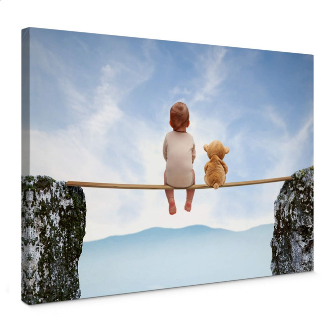 Leinwandbild Mit Teddy in den Bergen