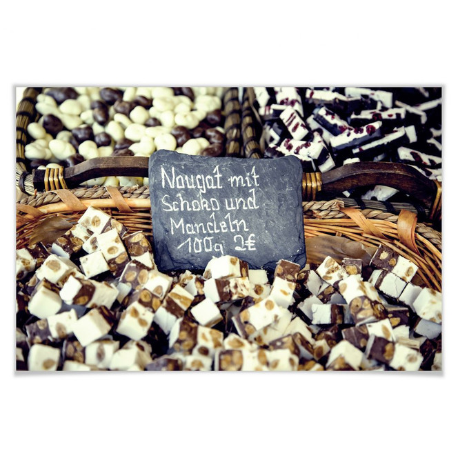 Poster Nougat mit Schokolade und Mandeln